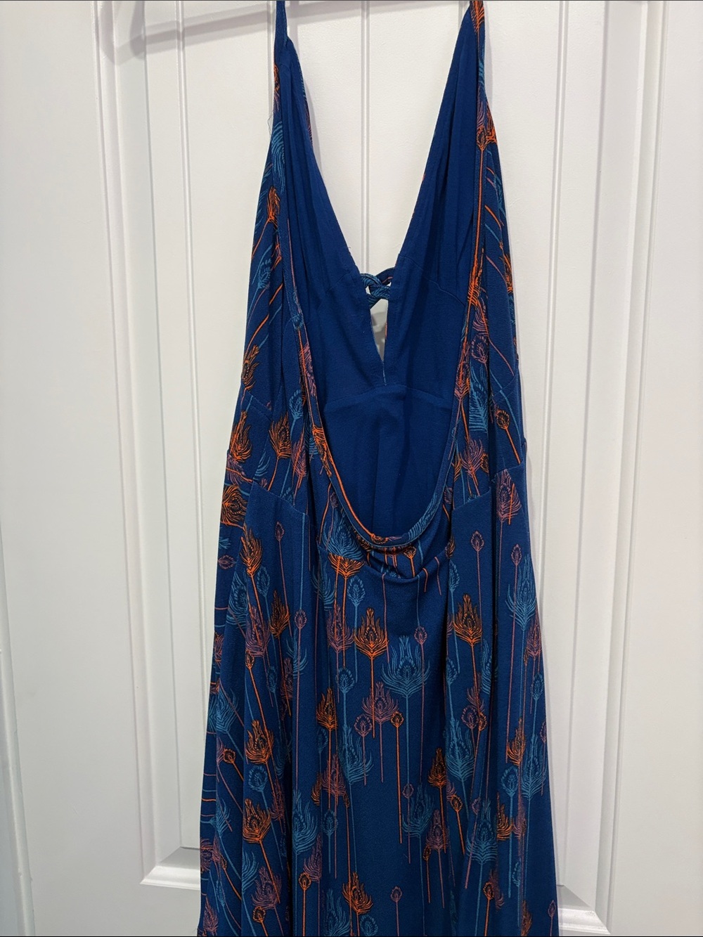 Free People Blue Floral-Print V-Neck Mini Dress-peacock pattern/halter - Picture 3 of 7